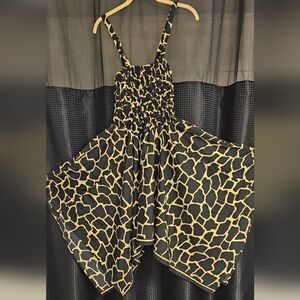 RIMA BEACH WORLD WOMEN'S BLACK AND  GOLD ANIMAL PRINT DRESS COTTON OSFA PRELOVED